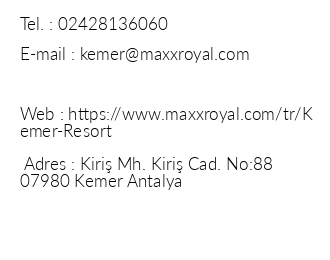 Maxx Royal Kemer Resort & Spa iletiim bilgileri